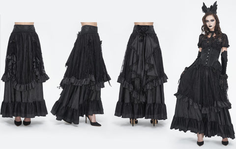 Women's Gothic Drawstring Ruffled Lace Skirt