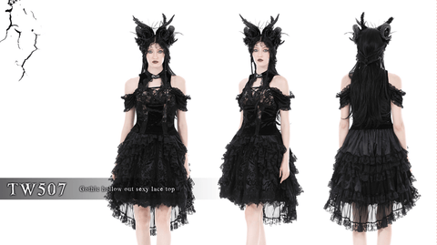 Women's Gothic Off Shoulder Lace Splice Velvet Top