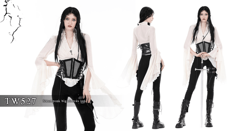 Women's Steampunk Ruffled Flared Sleeved V-neck Shirt