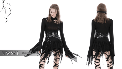 Women's Gothic Cutout Flared Sleeved Mesh Blouse