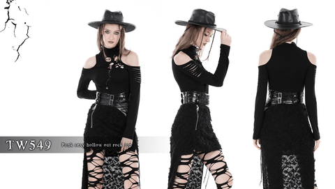 Women's Punk Off Shoulder Cutout Turtleneck Blouse