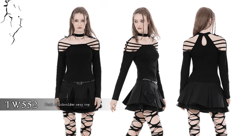 Women's Punk Off Shoulder Buckle Blouse