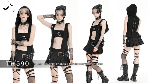 Women's Punk Buckle Strap Vest with Hood