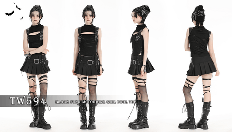 Women's Punk Stand Collar Ripped Vest