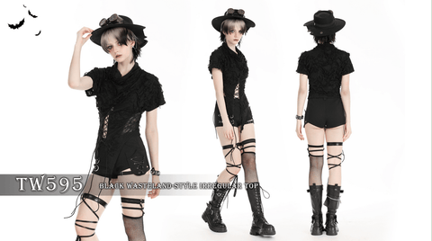 Women's Punk Ripped Lace-up Crop Top