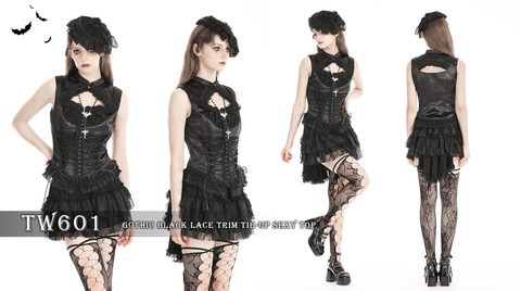 Women's Gothic Lace Splice Lace-up Vest