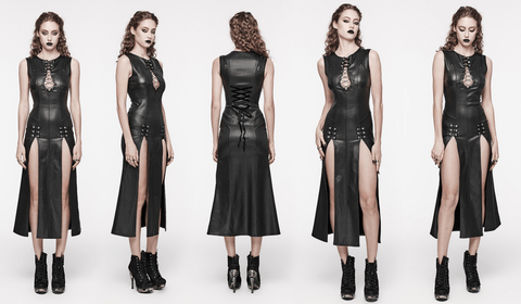 Women's Punk Plunging Split Lace-up Dress
