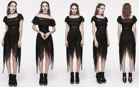 Women's Gothic Irregular Puff Sleeved Mesh Dress
