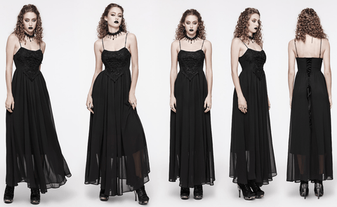 Women's Gothic Floral Embroidered Lace-up Slip Dress