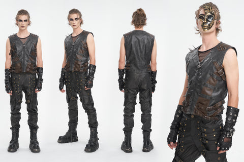Men's Punk Studded Black Faux Leather Vest