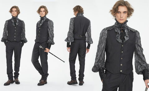 Men's Gothic Striped Faux Leather Splice Vest
