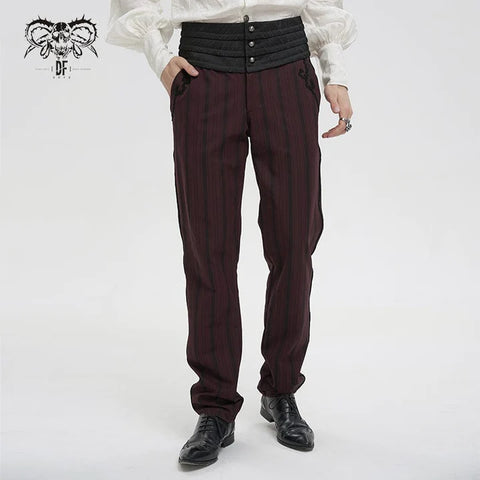 Men's Gothic Ribbed High-waisted Pants Red
