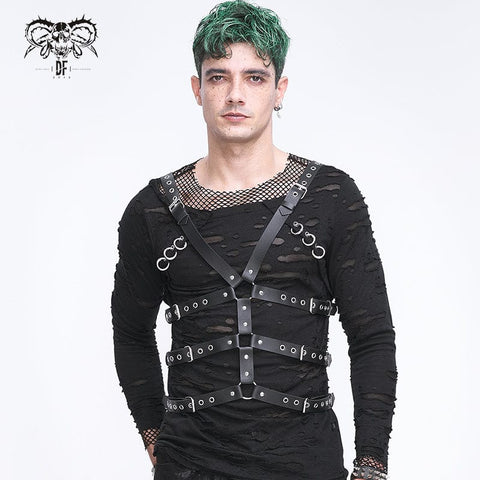 DEVIL FASHION Men's Punk Crossed Buckle Faux Leather Harness