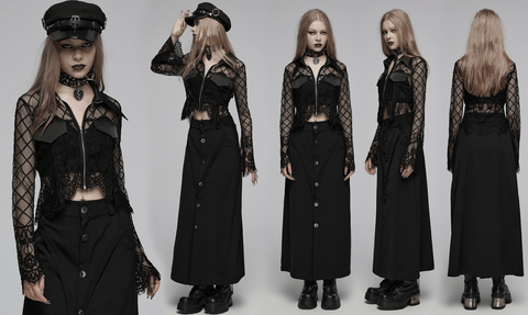 Women's Gothic Turn-down Collar Irregular Lace Jacket
