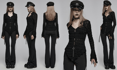 Women's Gothic Turn-down Collar Irregular Drawstring Shirt
