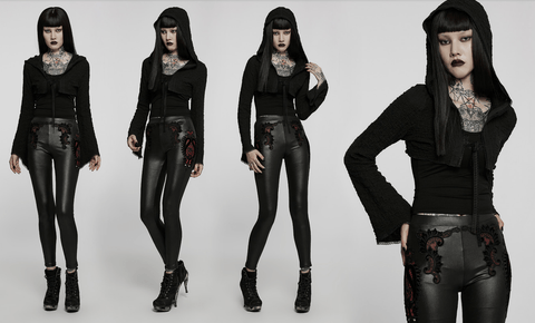 Punk Rave Women's Gothic Punk Flare Sleeved Knitted Short Jacket with Hood