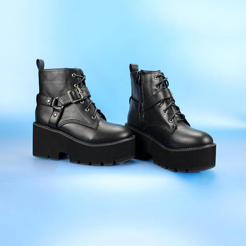 Women's Gothic Punk Zipper Buckle Platform Boots
