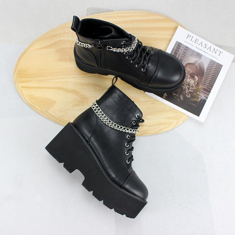 Women's Gothic Punk Zipper Chain Platform Boots