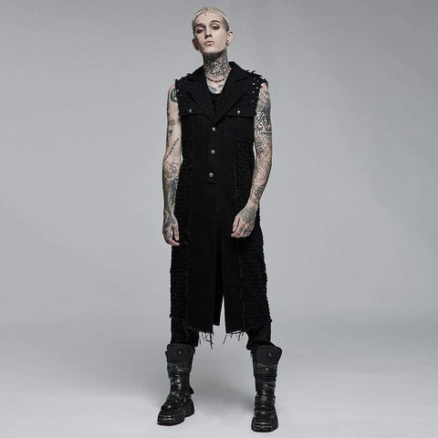 Punk Rave Men's Punk Unedged Ripped Long Waistcoat