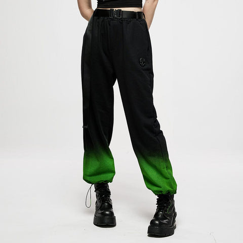 Punk Rave Women's Grunge Green Gradient Overalls with Belt