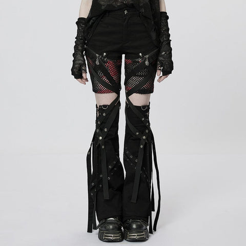 Women's Punk Mesh Splice Strap Detachable Pants