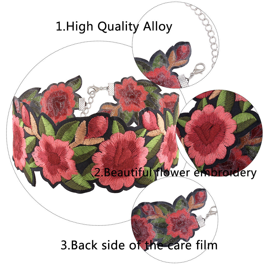 Rose Flower Sexy Boho Handmade Embroidered Floral Statement Choker Necklace