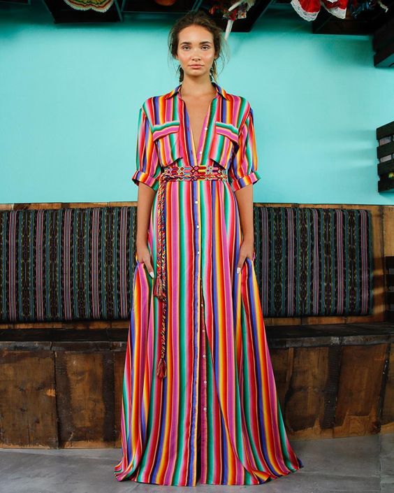 New Arrival Summer Striped Maxi Loose Button Down Bohemian Long Dress