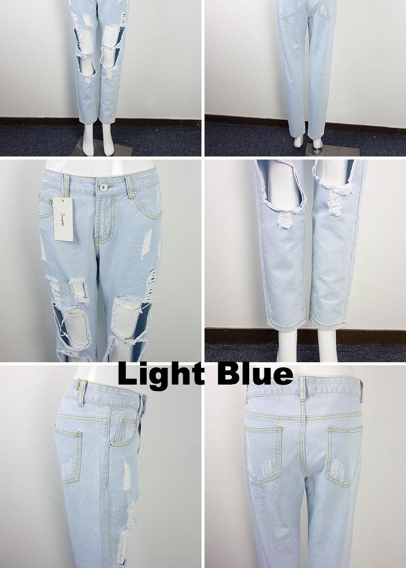 Boyfriend Hole Cool Denim Vintage Straight Mid Waist Distressed Jeans