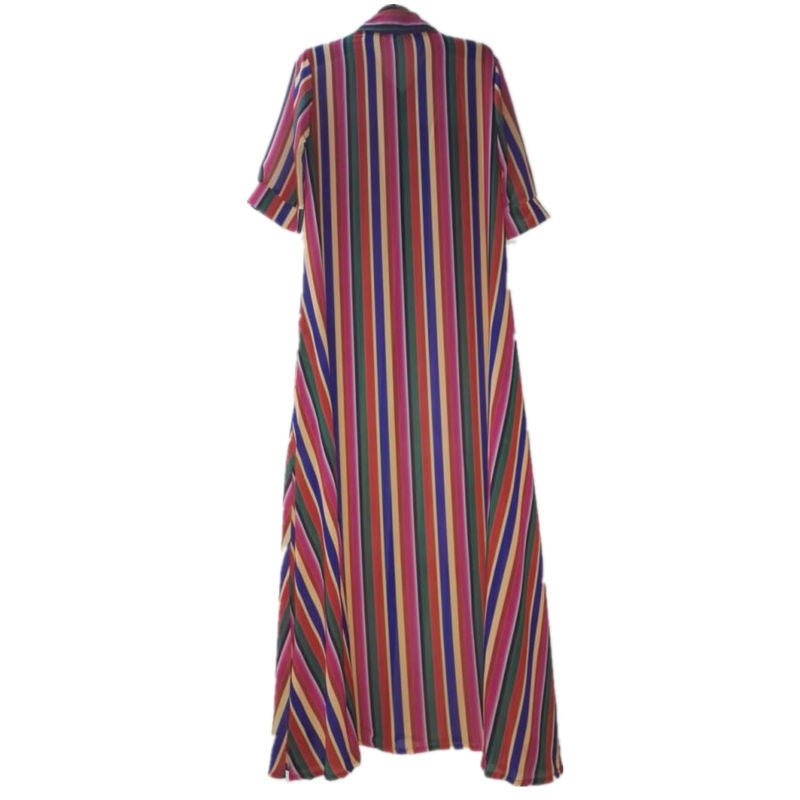 New Arrival Summer Striped Maxi Loose Button Down Bohemian Long Dress