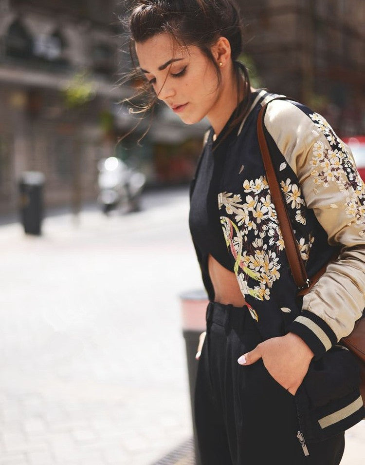 Luxury embroidered zipper Bomber jacket Women basic coat