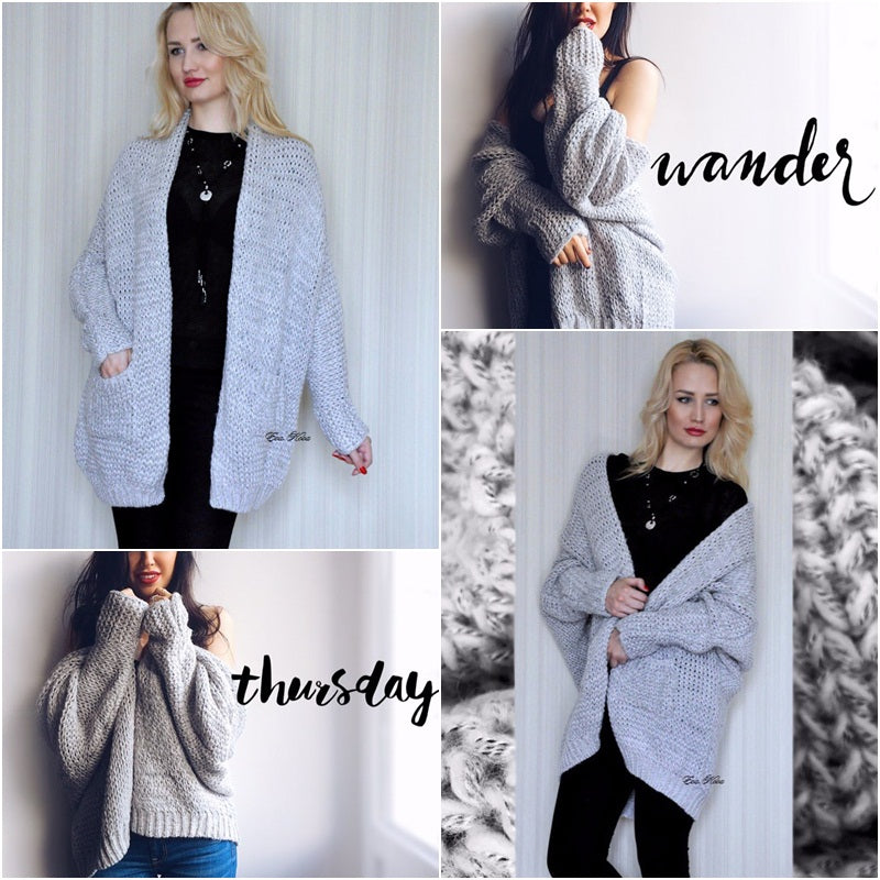 Cardigan - Long, Loose Kimono style knitted warm winter sweater women cardigan