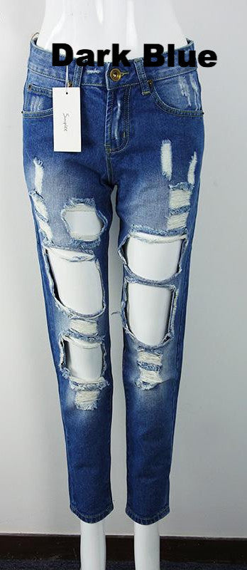 Boyfriend Hole Cool Denim Vintage Straight Mid Waist Distressed Jeans