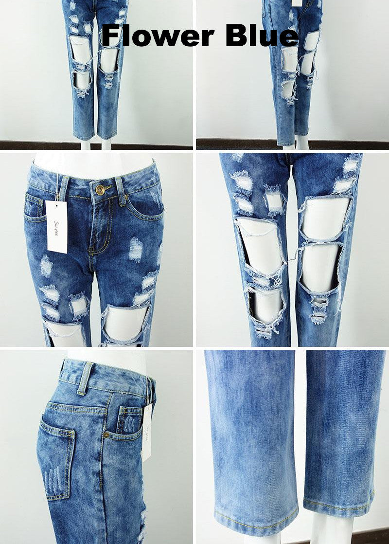 Boyfriend Hole Cool Denim Vintage Straight Mid Waist Distressed Jeans