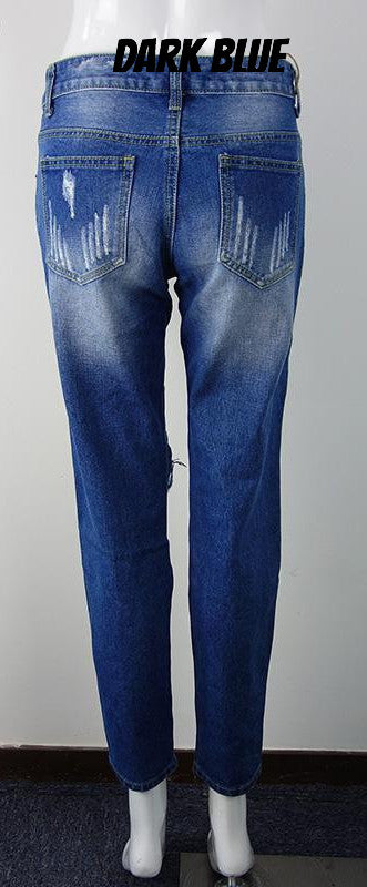 Boyfriend Hole Cool Denim Vintage Straight Mid Waist Distressed Jeans