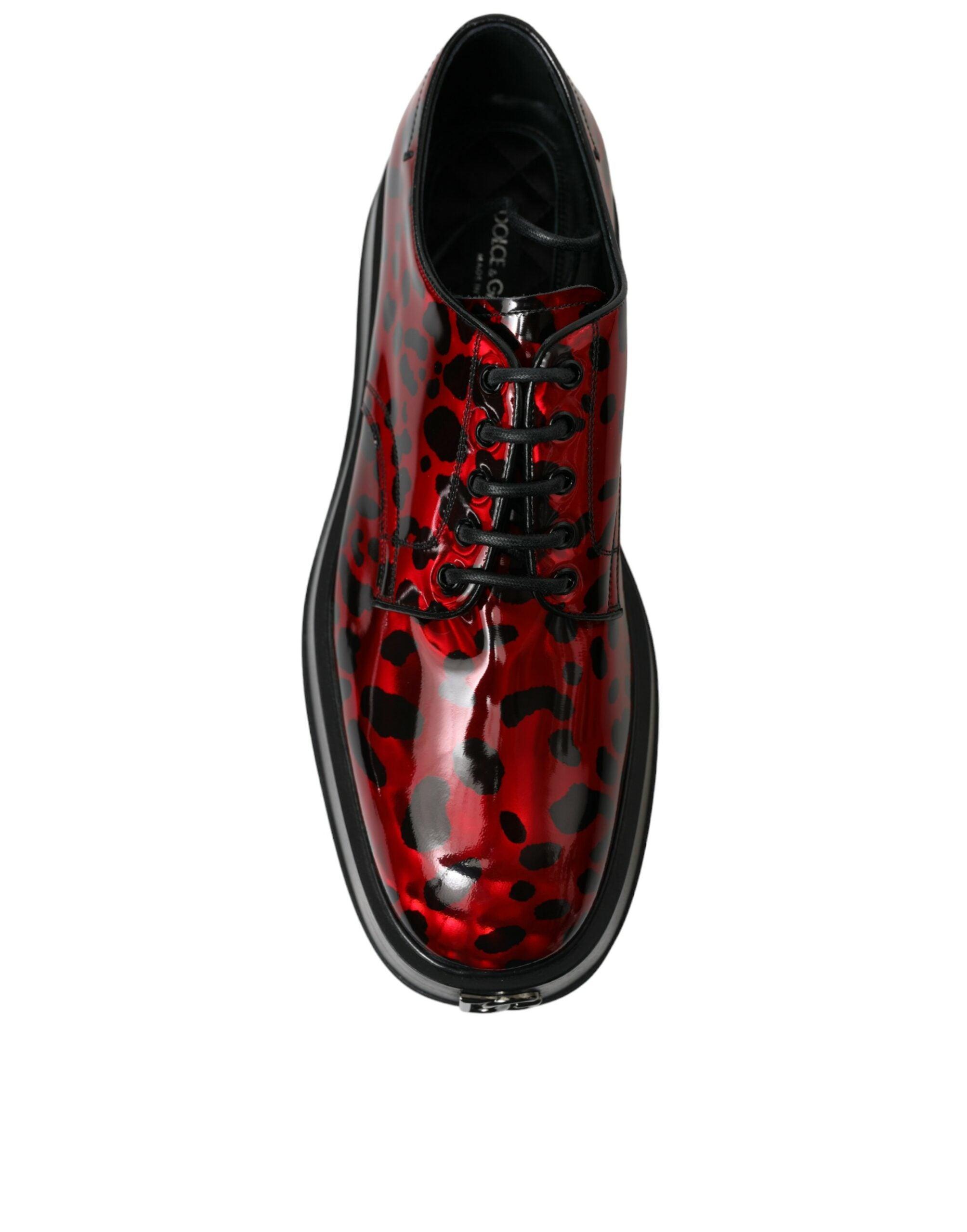 Dolce & Gabbana Red Leopard Calfskin Lace Up Derby Dress Shoes