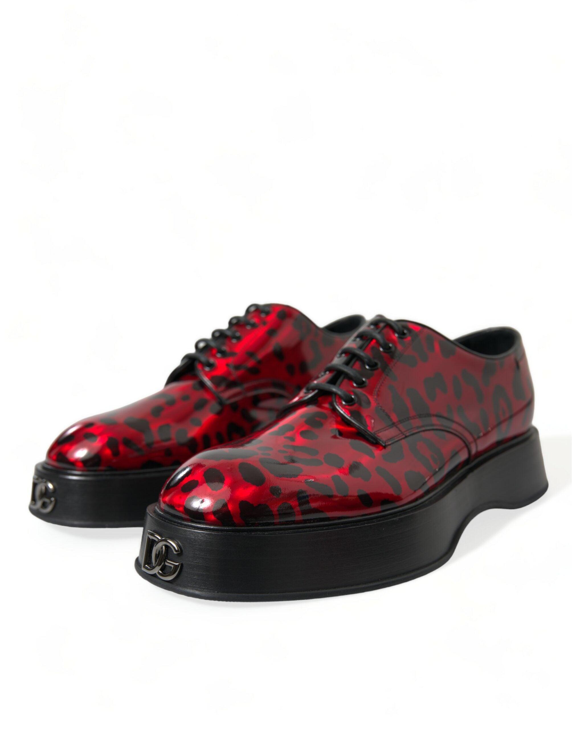 Dolce & Gabbana Red Leopard Calfskin Lace Up Derby Dress Shoes