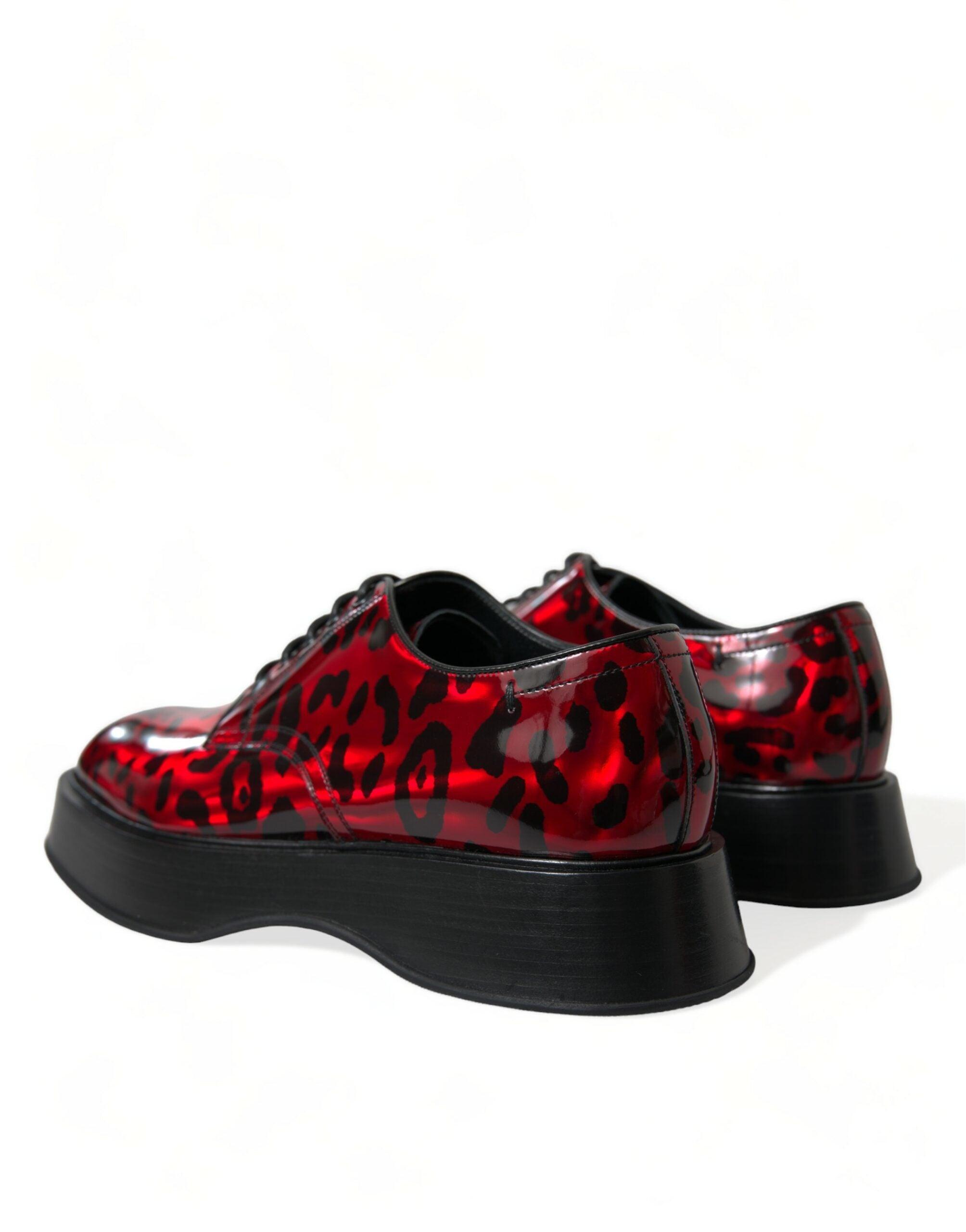 Dolce & Gabbana Red Leopard Calfskin Lace Up Derby Dress Shoes