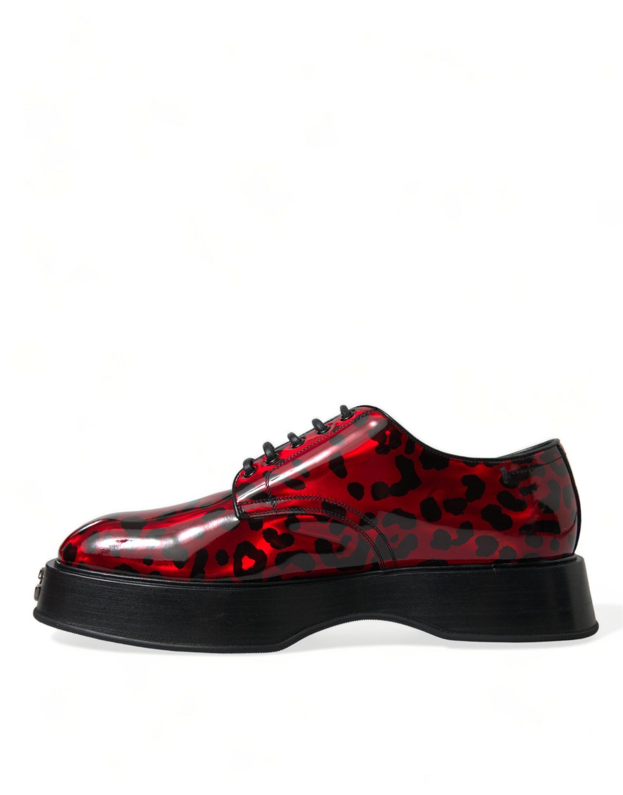 Dolce & Gabbana Red Leopard Calfskin Lace Up Derby Dress Shoes