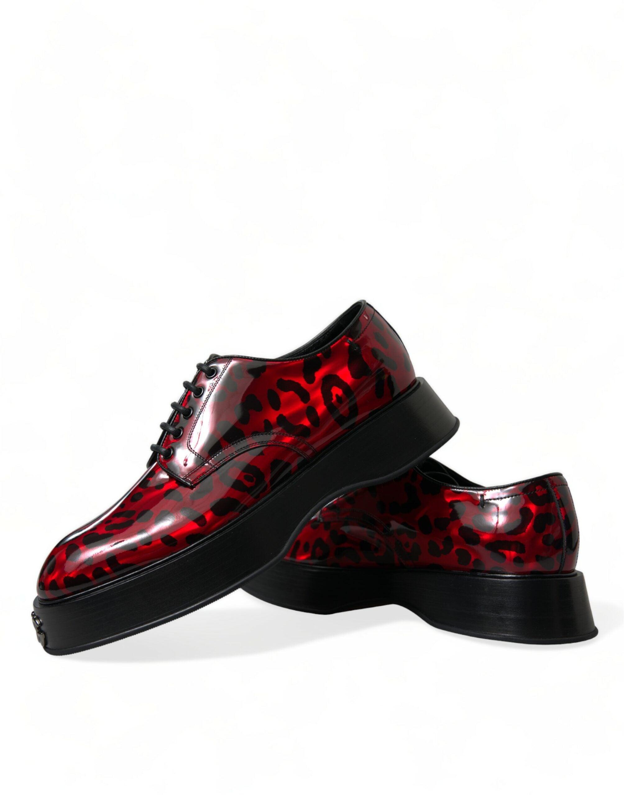 Dolce & Gabbana Red Leopard Calfskin Lace Up Derby Dress Shoes