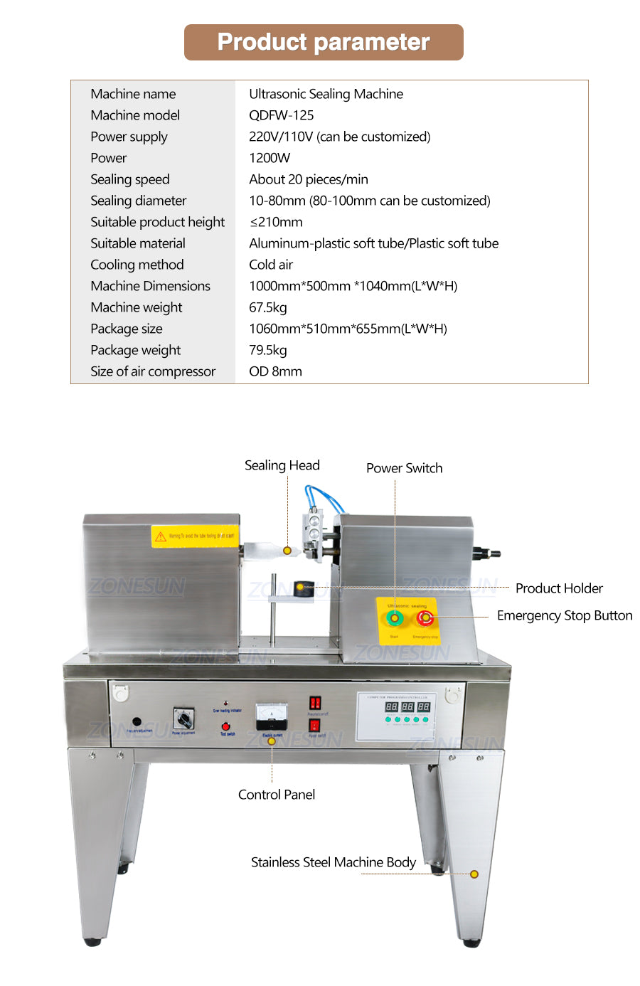 parameter of plastic soft tube sealing machine