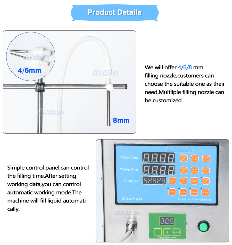 Detalii despre mașina de umplere a pompei peristaltice ZS-YT80