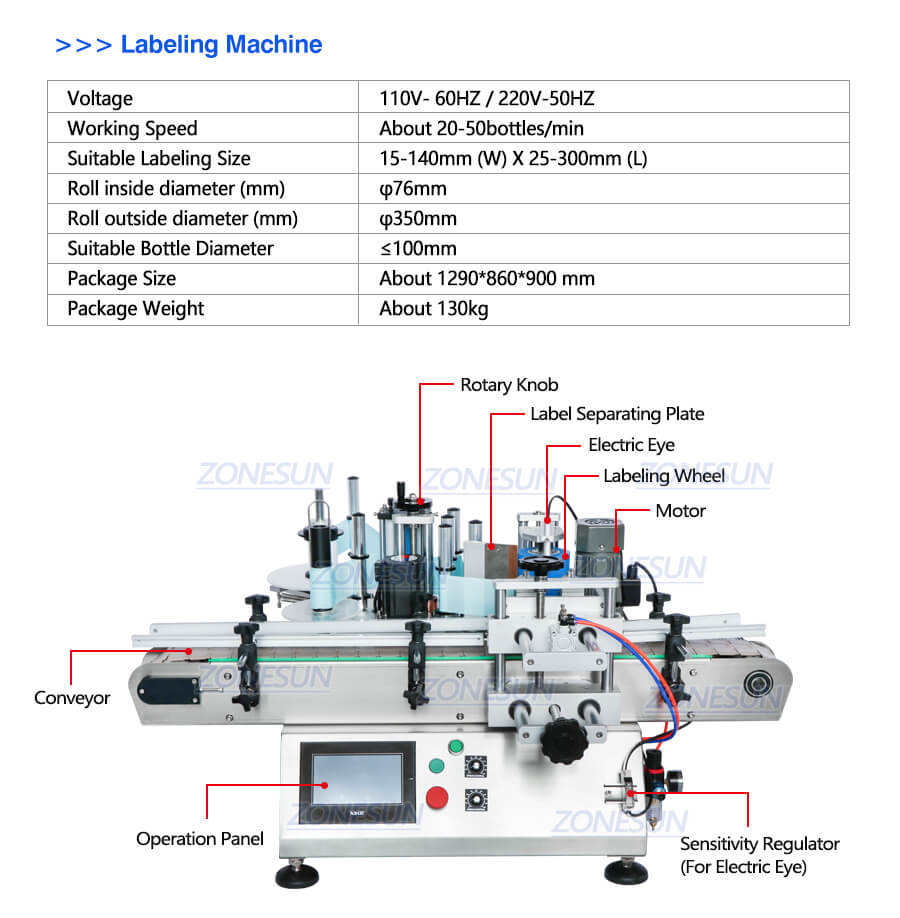 Parameter of Automatic Bottle Labeling Machine