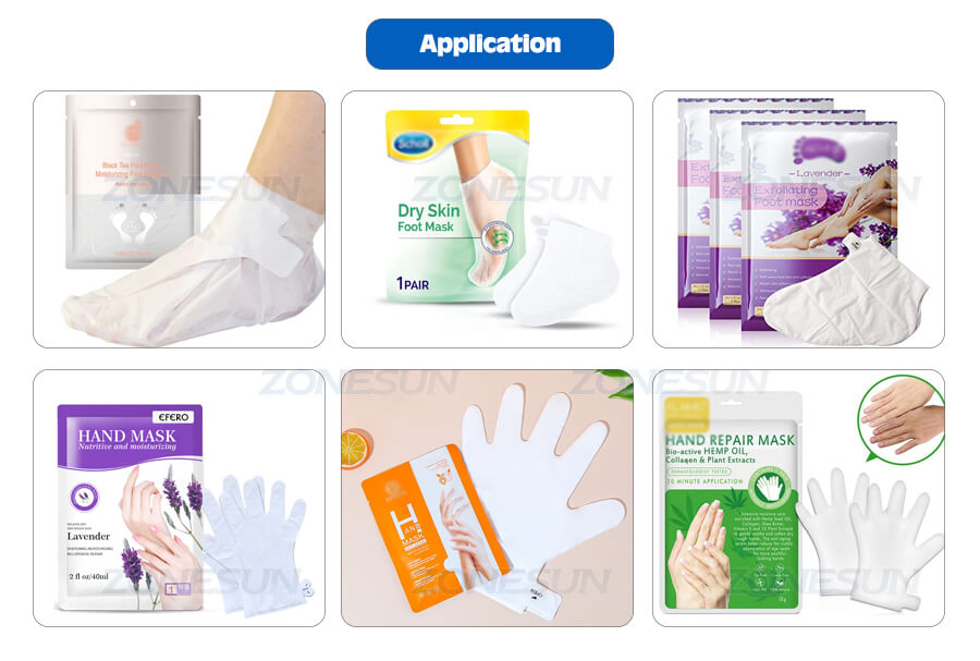 손 및 발 마스크 시트 충전 밀봉 기계의 적용