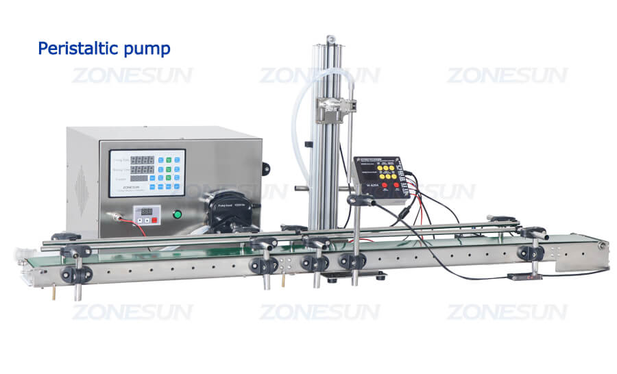 Pequena máquina de enchimento de bomba peristáltica com transportador
