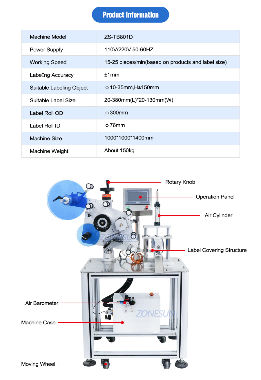 ZONESUN ZS-TB801D máquina de rotulagem semiautomática para garrafas redondas para etiquetas transparentes normais