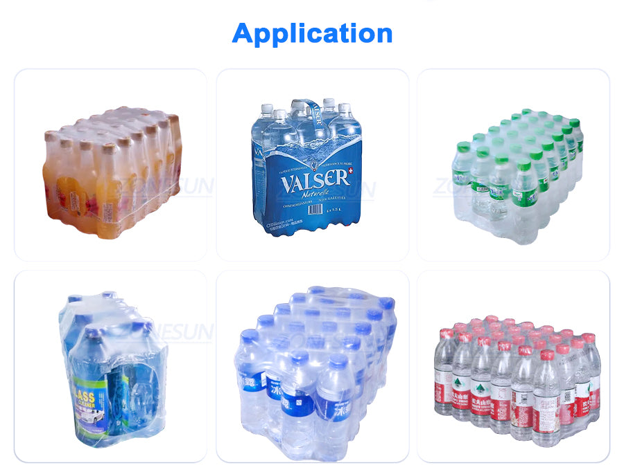 Aplicação do sistema de embalagem de encolhimento de preenchimento de garrafas