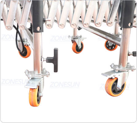 moving wheels of flexible roller conveyor