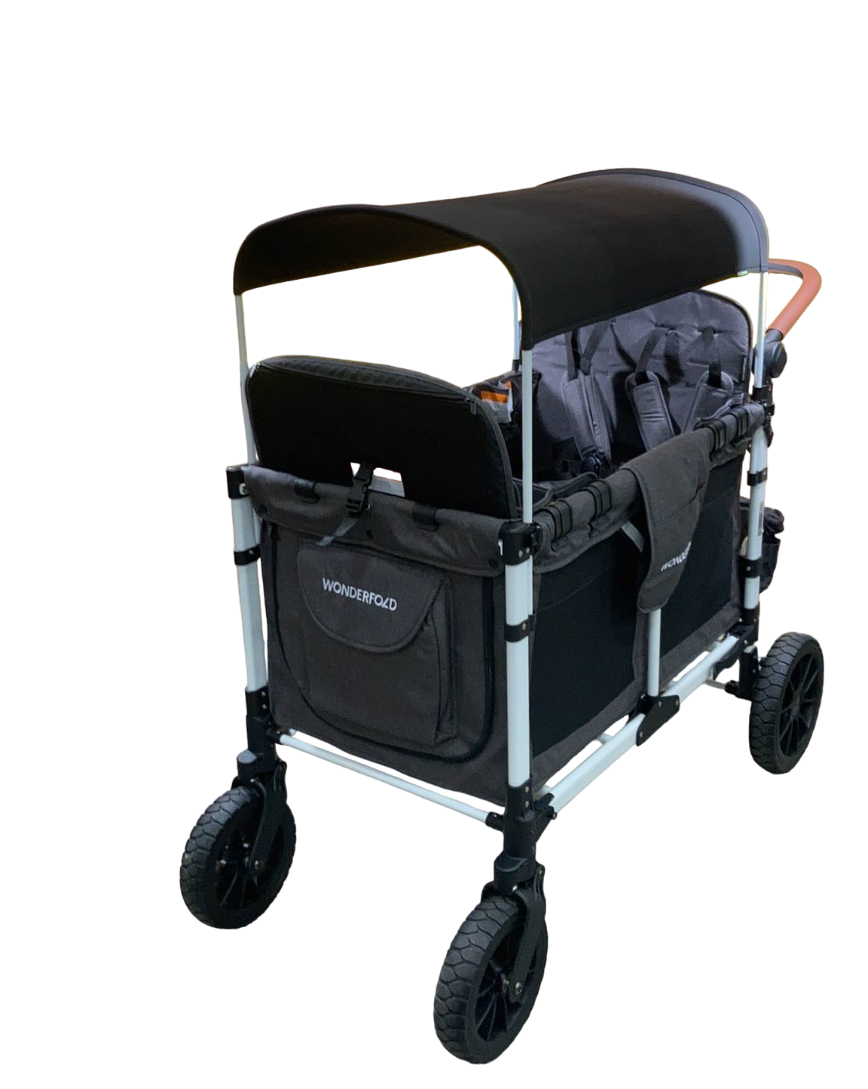 Wonderfold W4 Luxe Quad Stroller Wagon, Charcoal Grey with White Frame, 2023