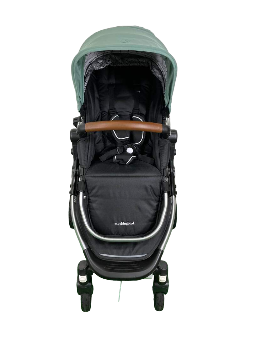 Mockingbird Single 2.0 Stroller, 2023, Silver with Penny Leather, Windowpane, Sage