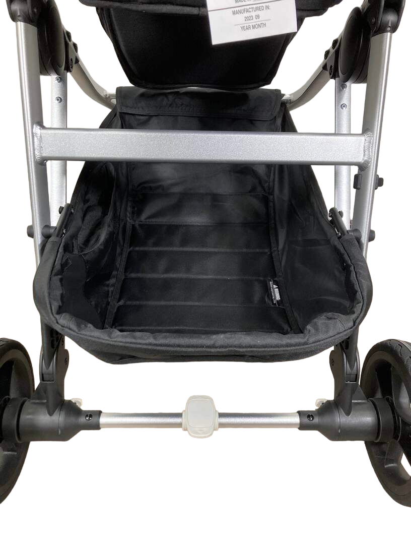 Mockingbird Single to Double Stroller, 2023, Silver with Black Leather, Windowpane, Sky